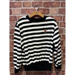 Jaclyn Sport Casual Size M Cuffed Long Slv Black & White Shirt W/ Logo & Padded